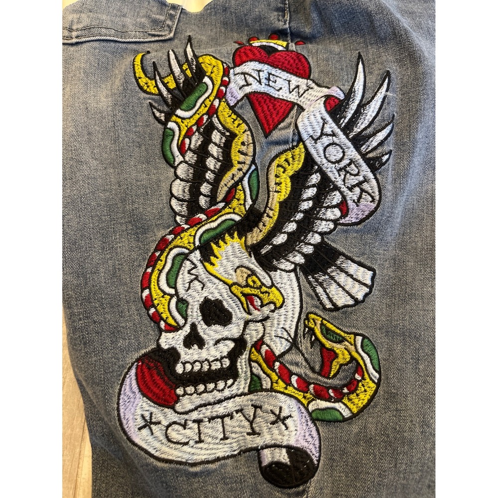 Ed‎ Hardy Denim Jeans, Skull Embroidery, Flare Leg, Women's Size 32